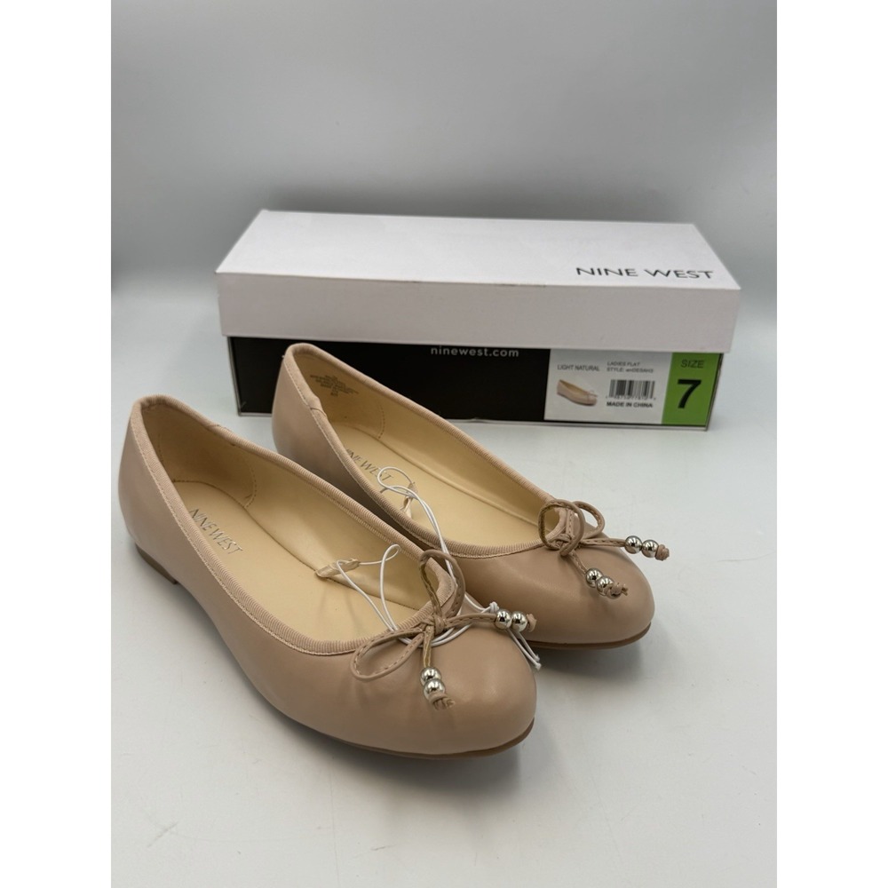 Nine West Women's Size 7 M Light Natural Ballet Flats Bow Beaded Round Toe NIB